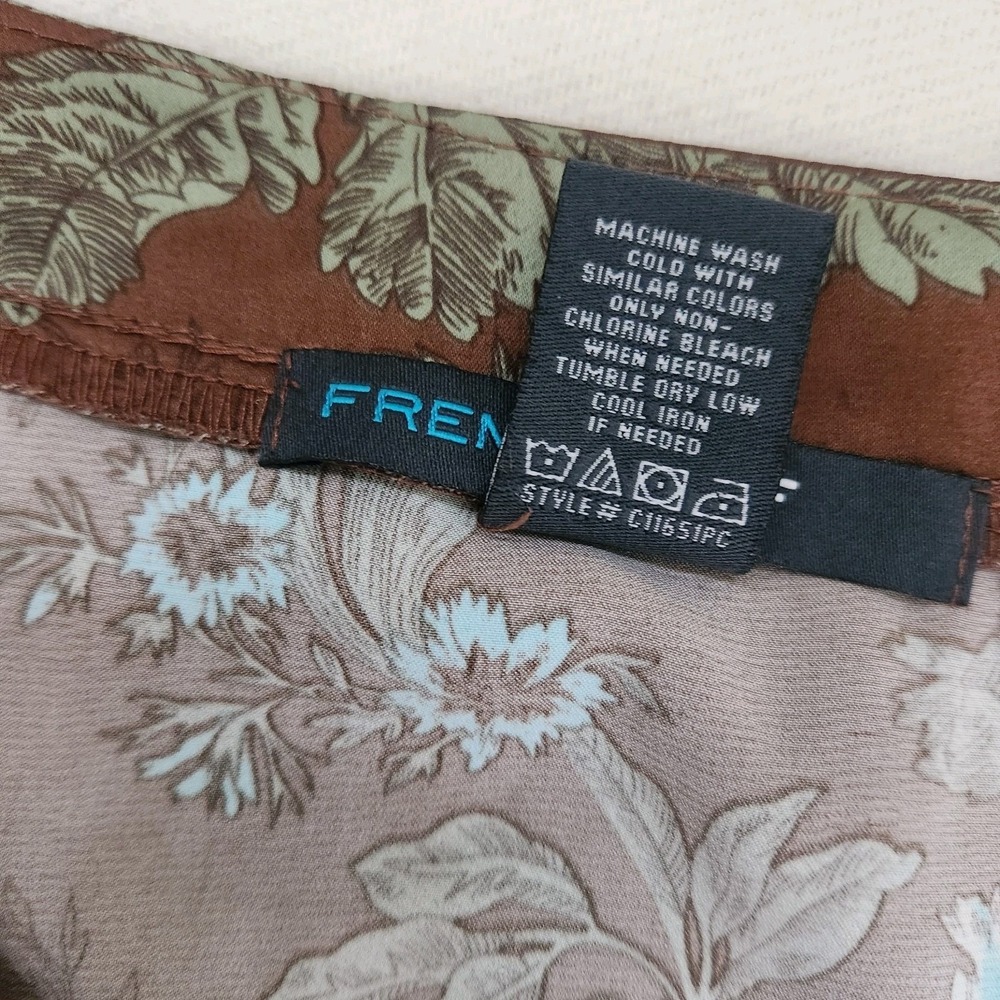 Vintage Y2K Top Brown Floral Fall Blouse Size M Satin French Cuff Button Side - Picture 6 of 8